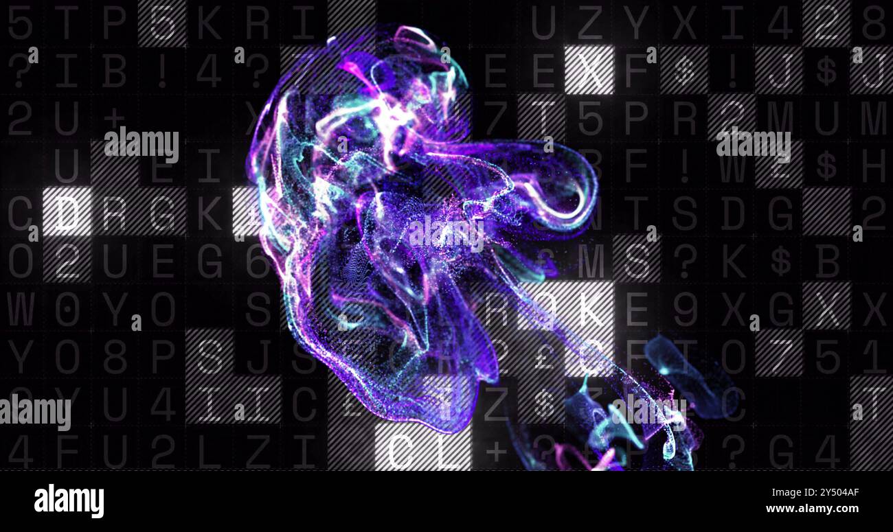 Image of blue spots over data processing on black background Stock Photo