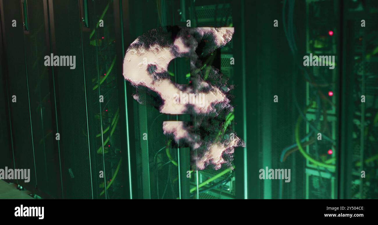 Digital cloud image over green server racks in data center Stock Photo ...