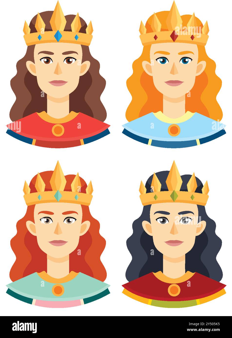 Illustration of four queens wearing crowns Stock Vector Image Art Alamy