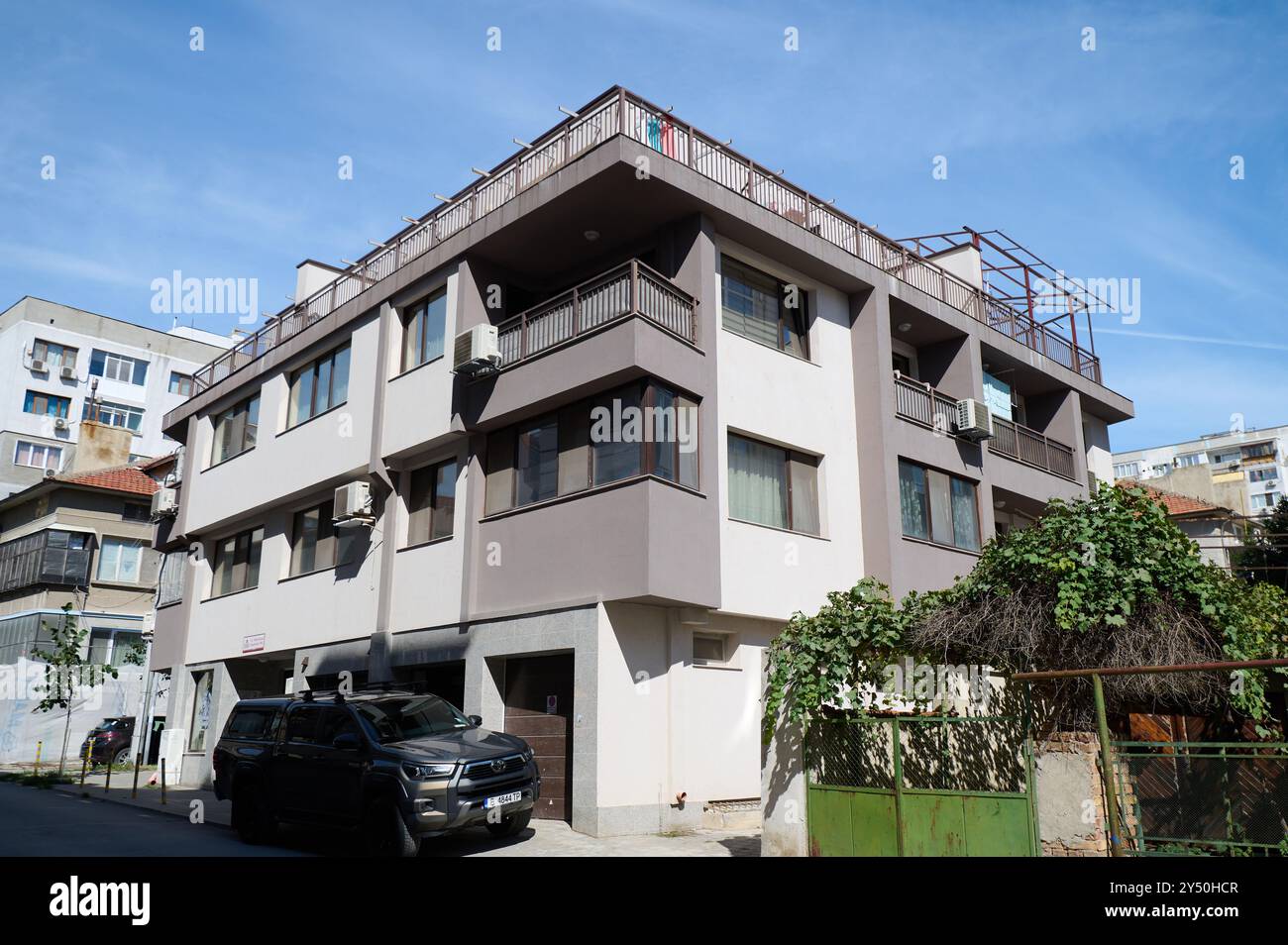 Modern architectural design of an urban apartment building during the ...