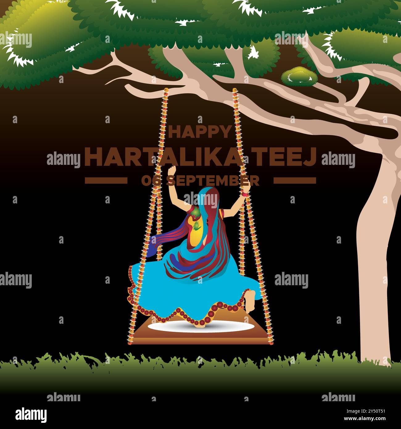 Hartalika Teej,6 September, Hartalika Teej held on 6 September, greeting card, social media post design template, Hartalika Teej stock or vector. Stock Vector