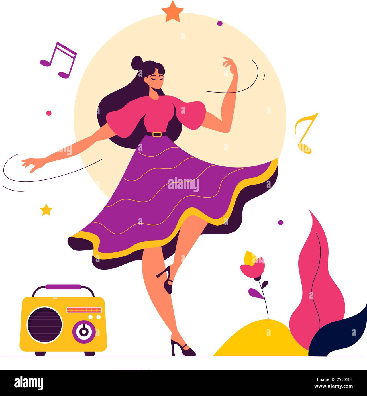 Vector Illustration of a Dancer Performing to Music in a Flat Style ...