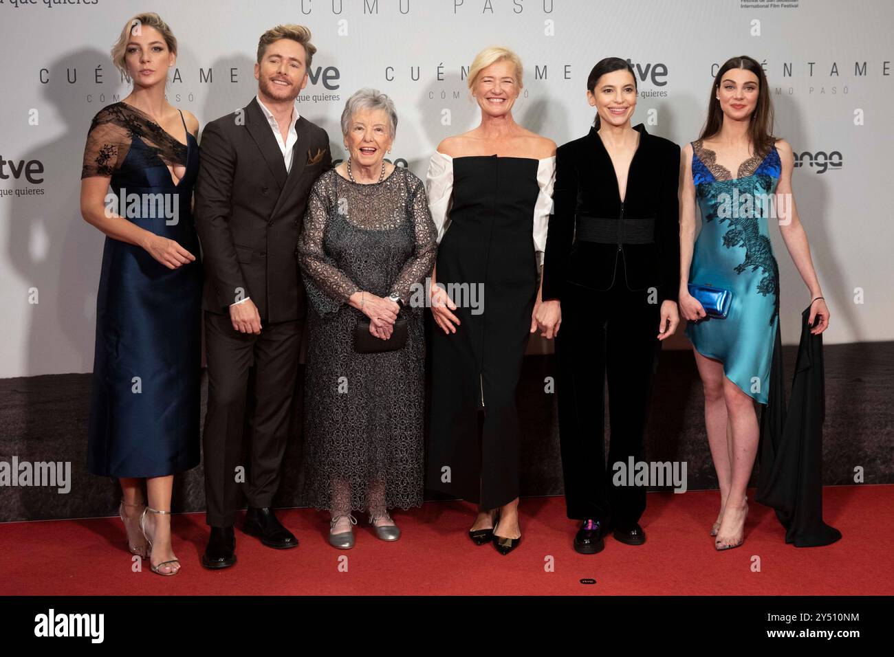 Paloma Bloyd, Irene Visedo, Pablo Rivero, Ana Duato, Maria Galiana and Carmen Climent attended Cuentame Red Carpet during 71st San Sebastian International Film Festival at Victoria Eugenia Theatre on September 24, 2023 in Donostia / San Sebastian, Spain. Stock Photo