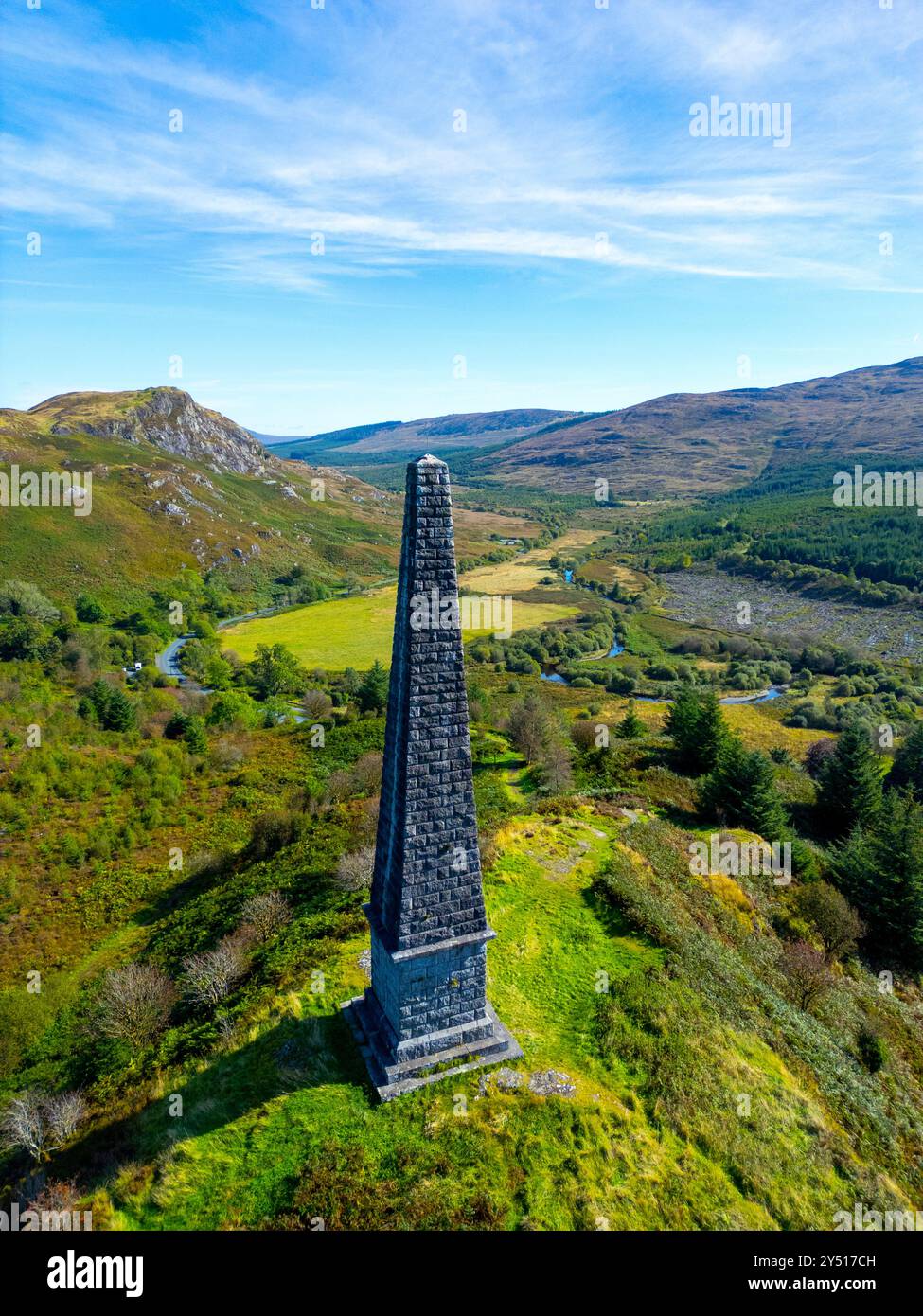 Aerial view from drone of Murray’s Monument in Galloway Forest Park and inside proposed new Galloway National Park, Dumfries and Galloway, Scotland ,U Stock Photo