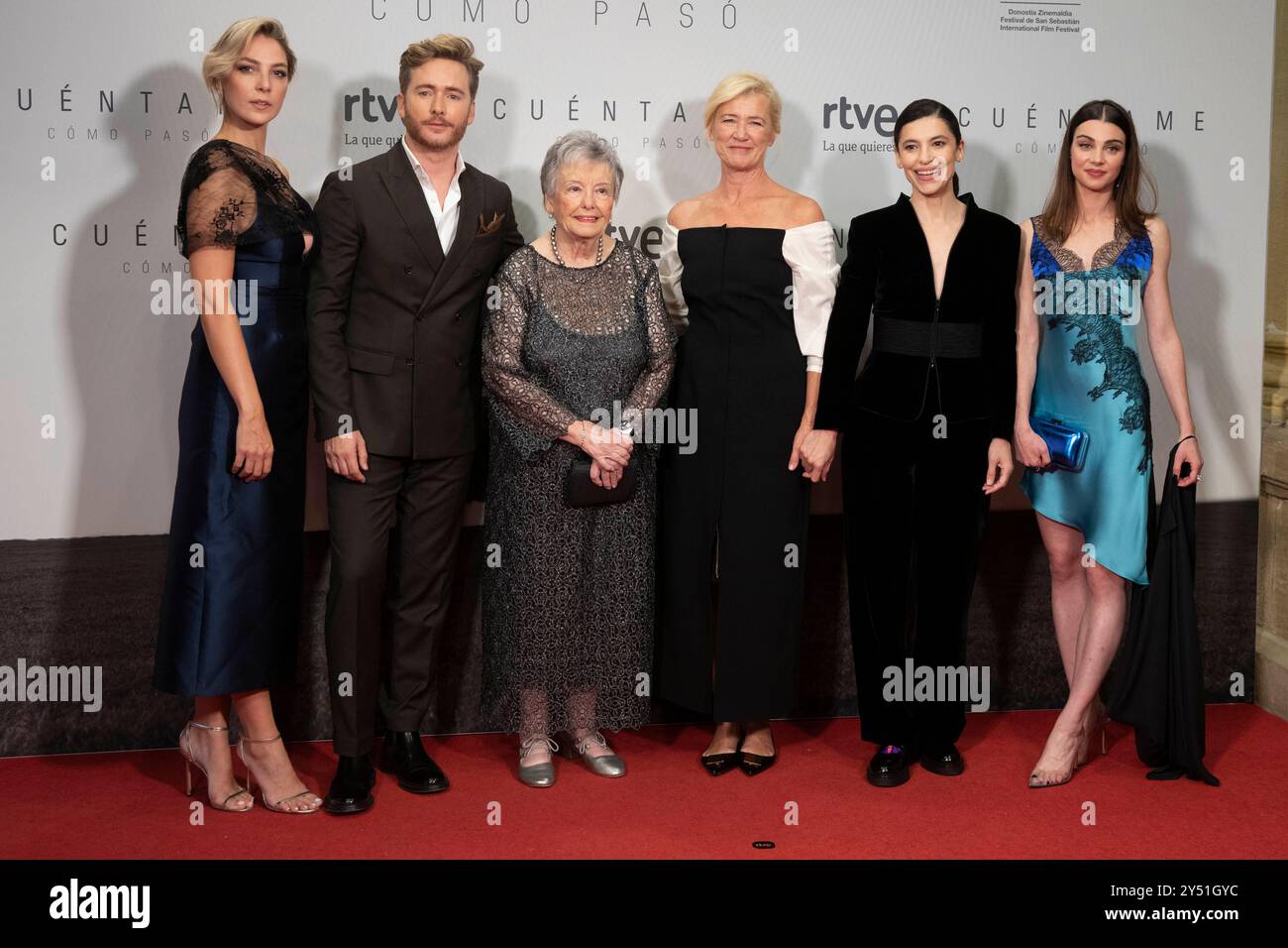 Paloma Bloyd, Irene Visedo, Pablo Rivero, Ana Duato, Maria Galiana and Carmen Climent attended Cuentame Red Carpet during 71st San Sebastian International Film Festival at Victoria Eugenia Theatre on September 24, 2023 in Donostia / San Sebastian, Spain. Stock Photo