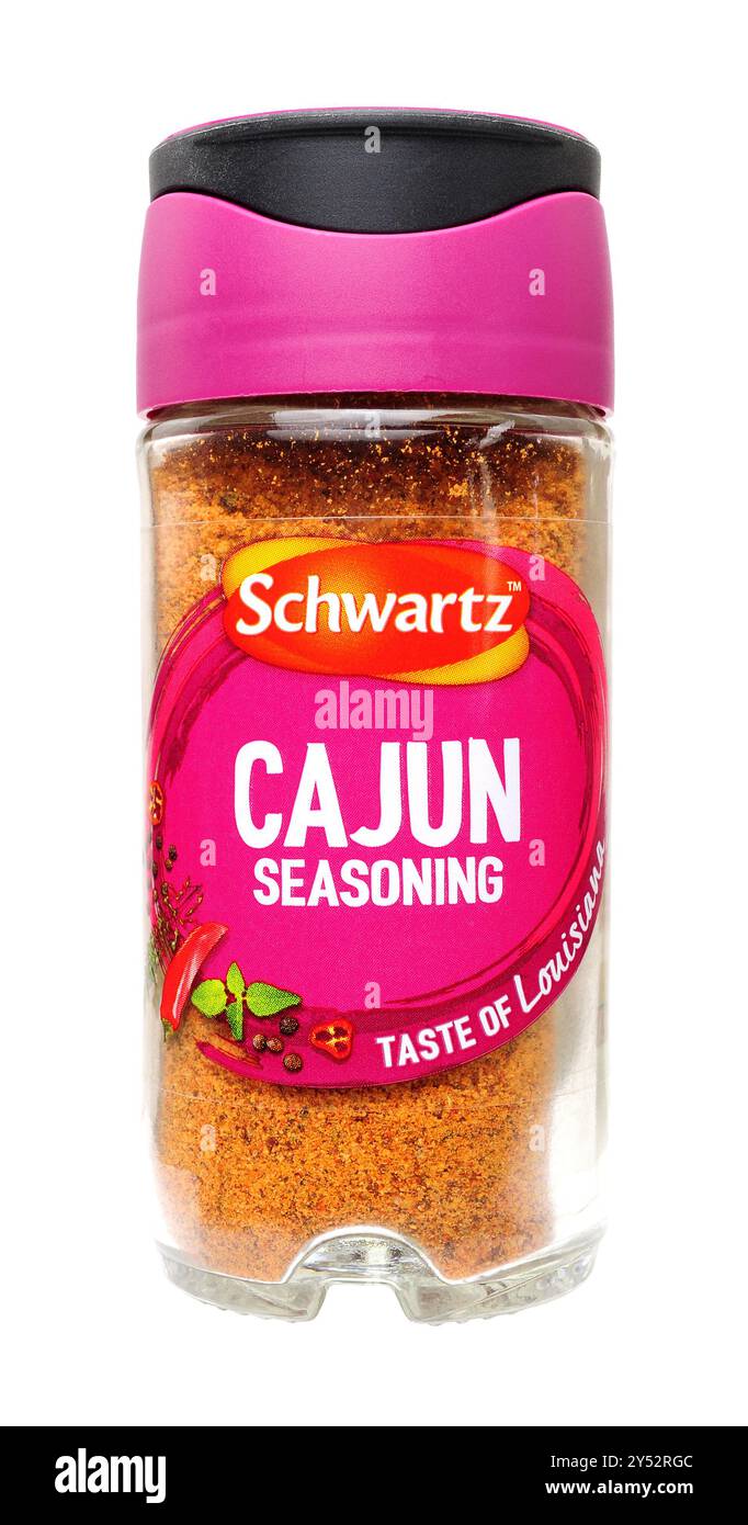 Schwartz Cajun seasoning mixed spices in a 44g glass jar Stock Photo