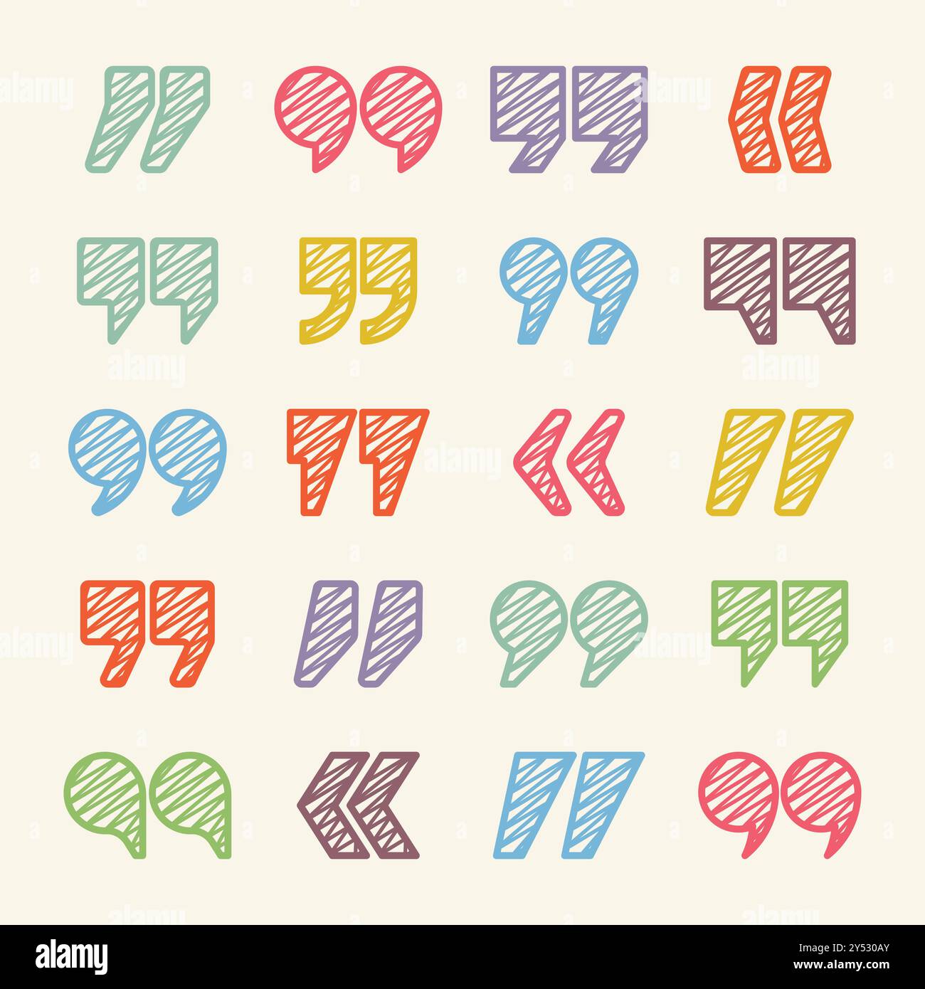 Hatched text quotation marks. Hand drawn quotes icon. Typographic ...