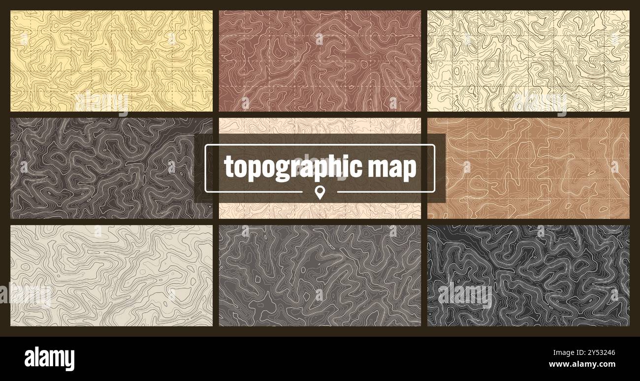 Geographic Colorful Pattern Colorful topographic map with contour lines. Geographic terrain grid ...