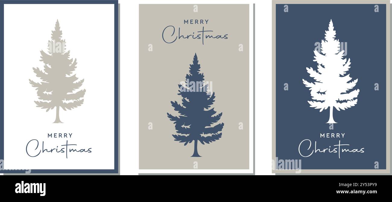 set of christmas greeting cards with fir tree vector illustration Stock ...
