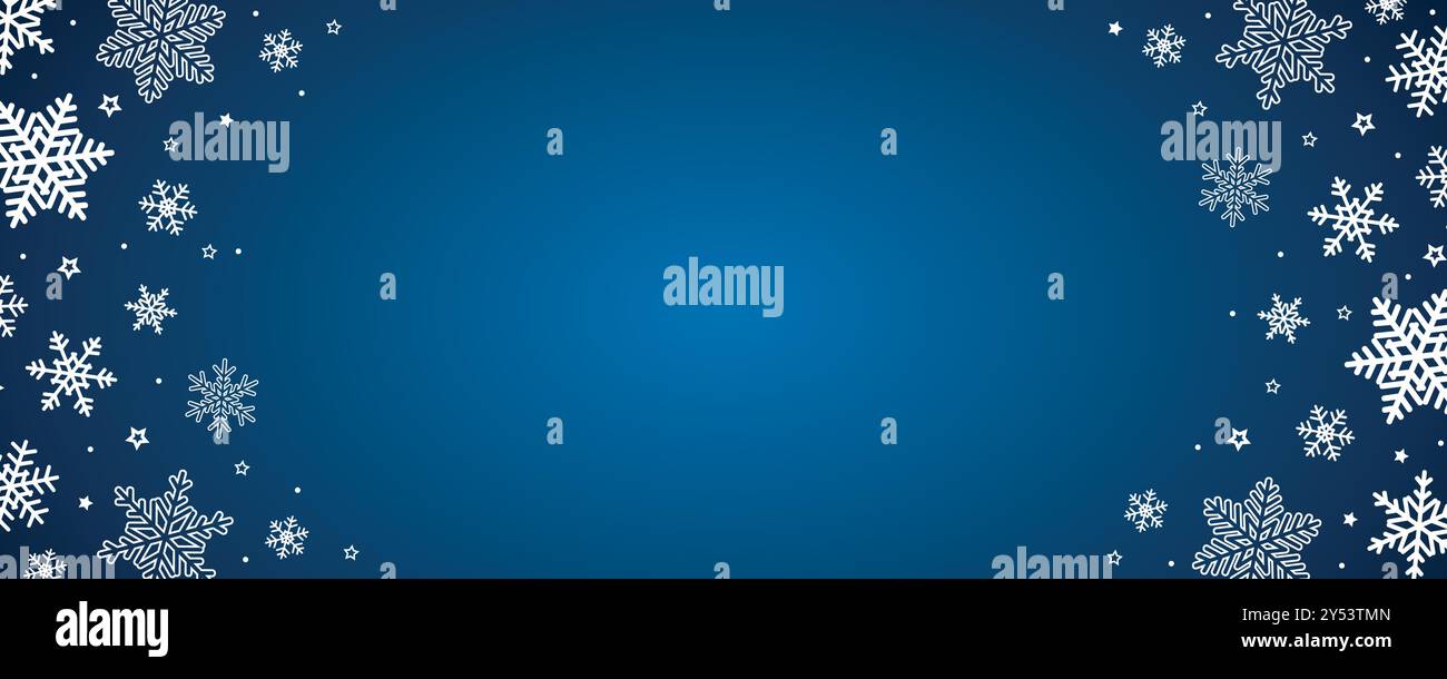 blue christmas winter background with white snowflakes vector ...