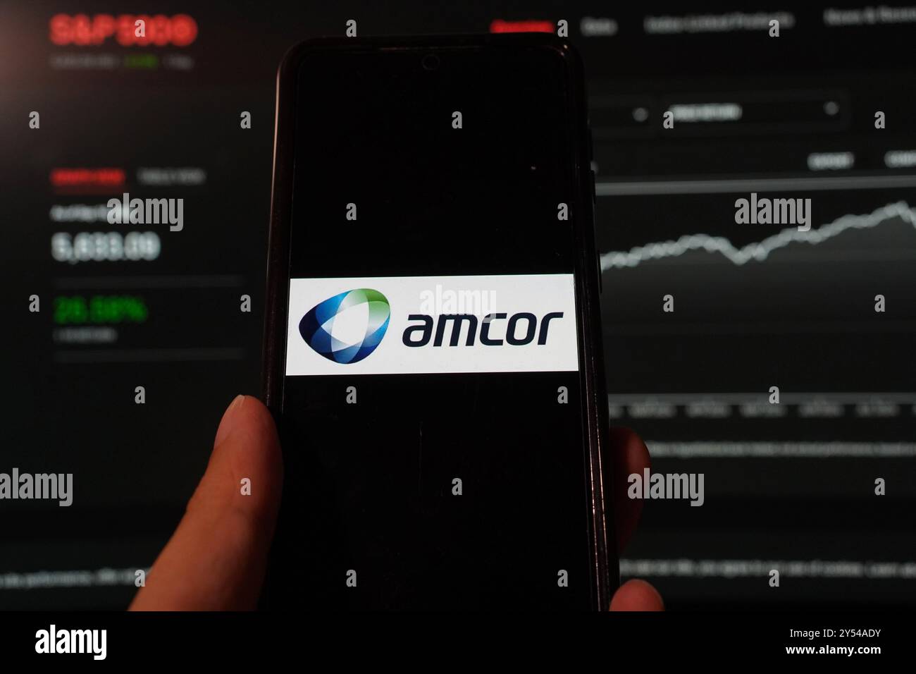 In this photo illustration, Amcor logo is displayed on a smartphone ...