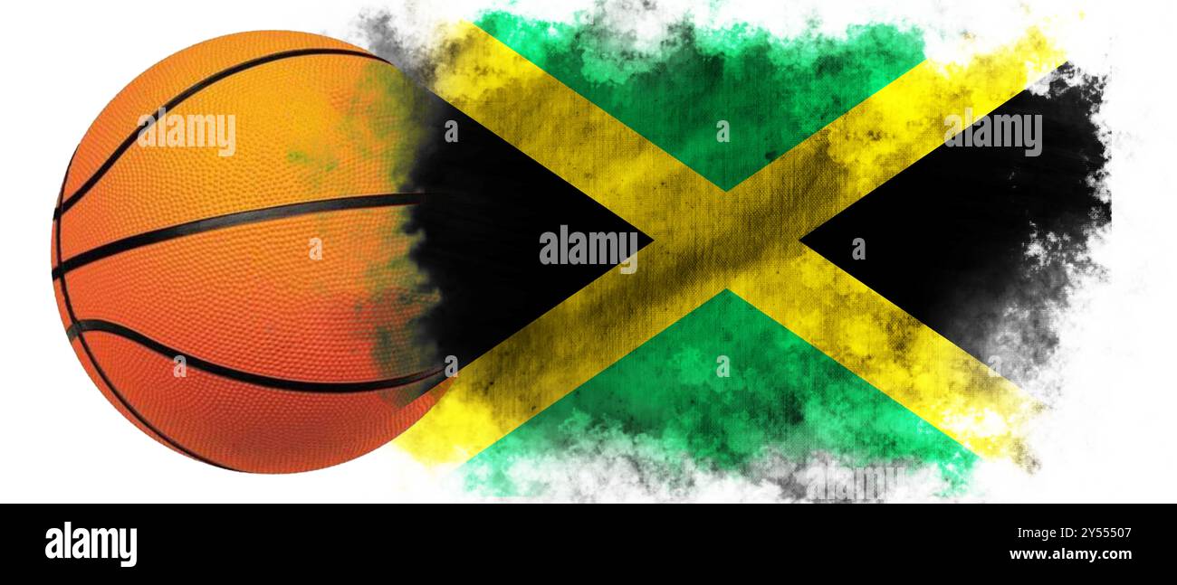 White background with basketball and Jamaica flag Stock Photo - Alamy