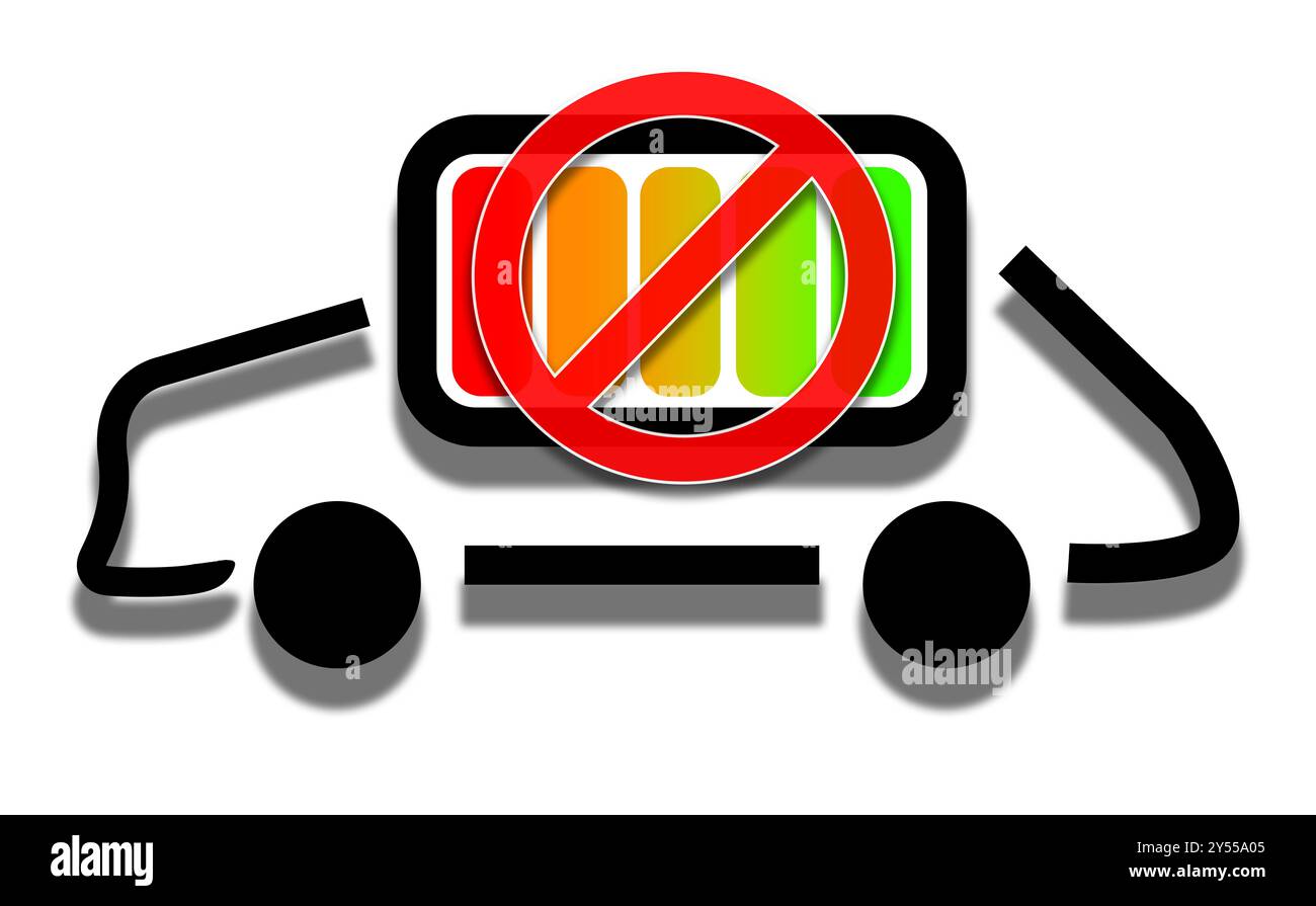 Sign illustration for forbidden electric vehicles (EVs) used on parking lots Stock Photo