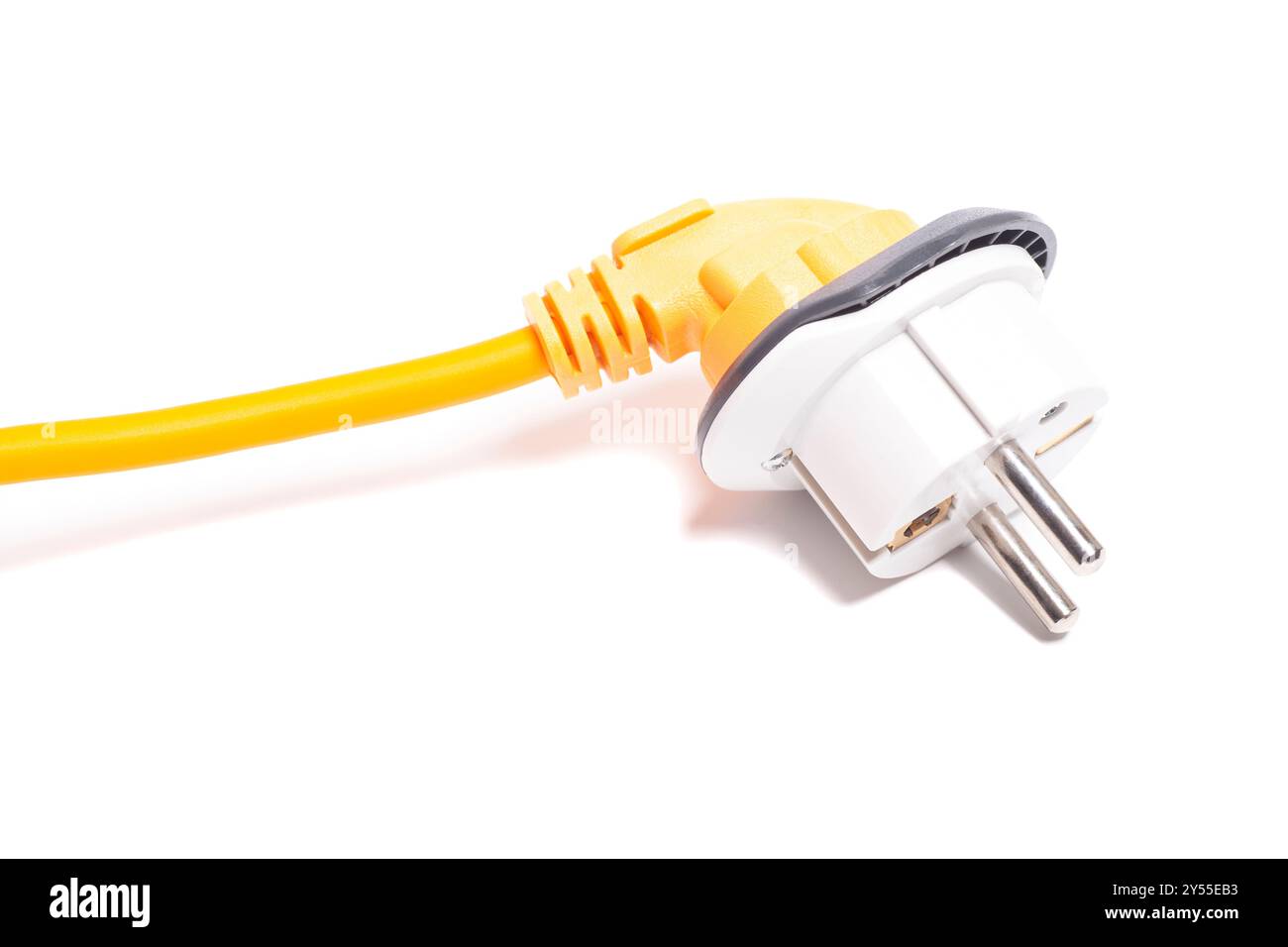 Power cable with universal white plug adapter isolated on white Stock Photo