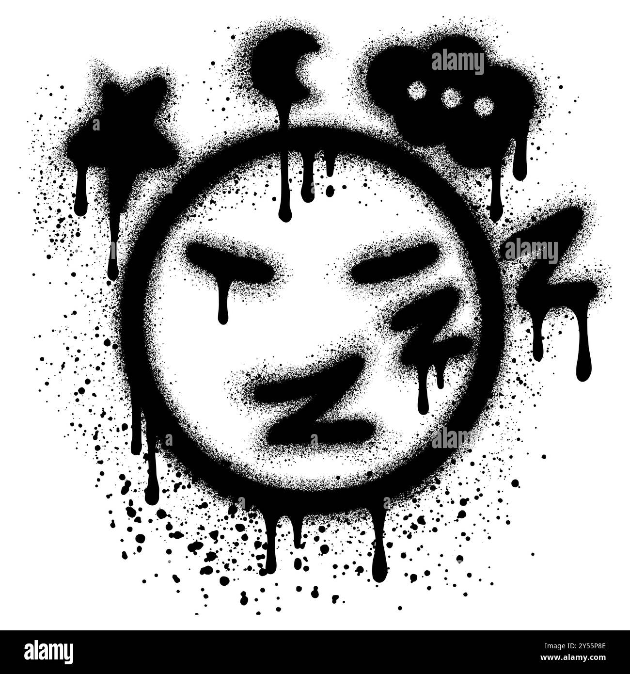 Sleeping emoji graffiti with black spray paint. vector illustration. Stock Vector