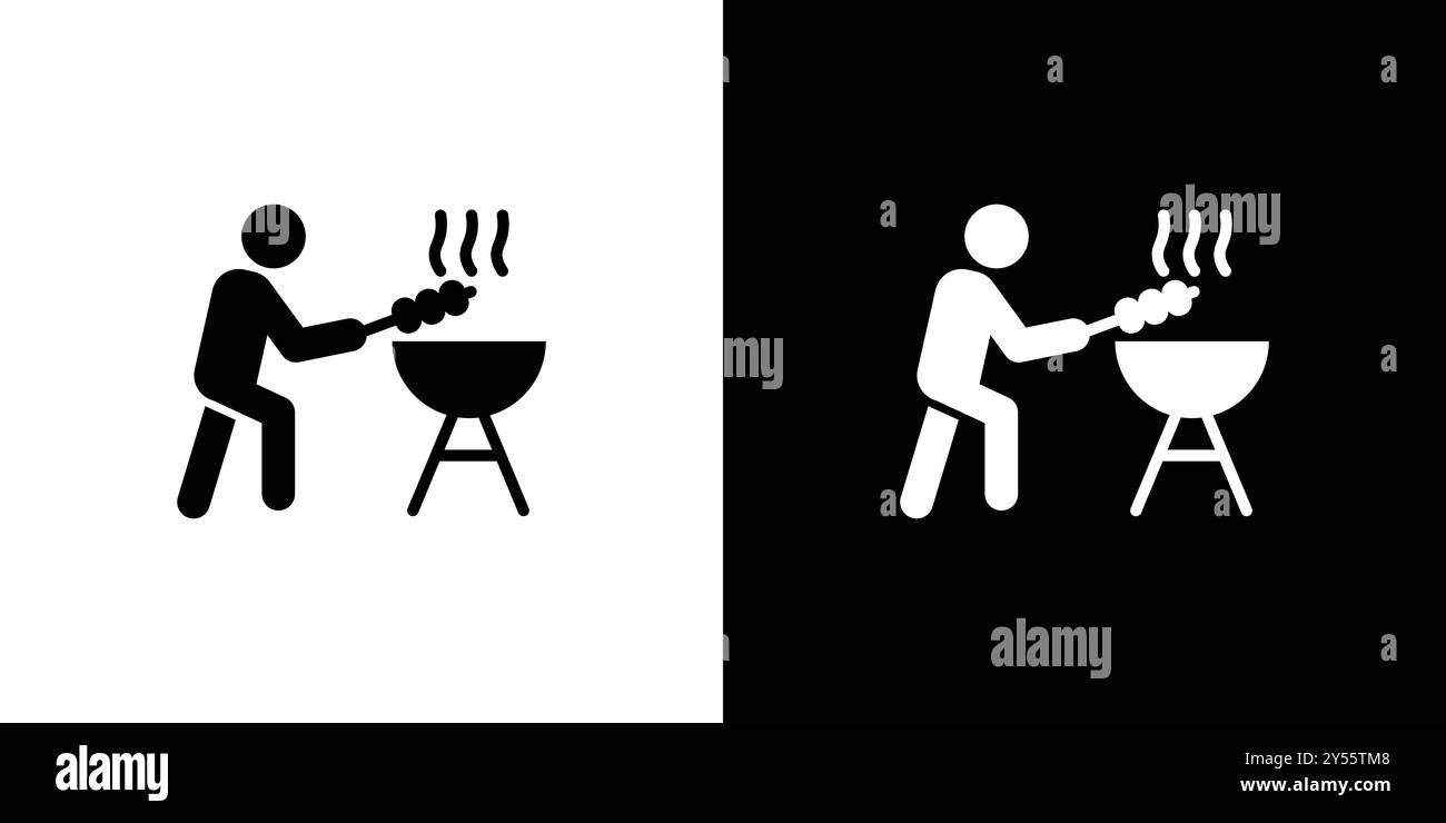 BBQ icon linear logo mark set collection in black and white Stock ...