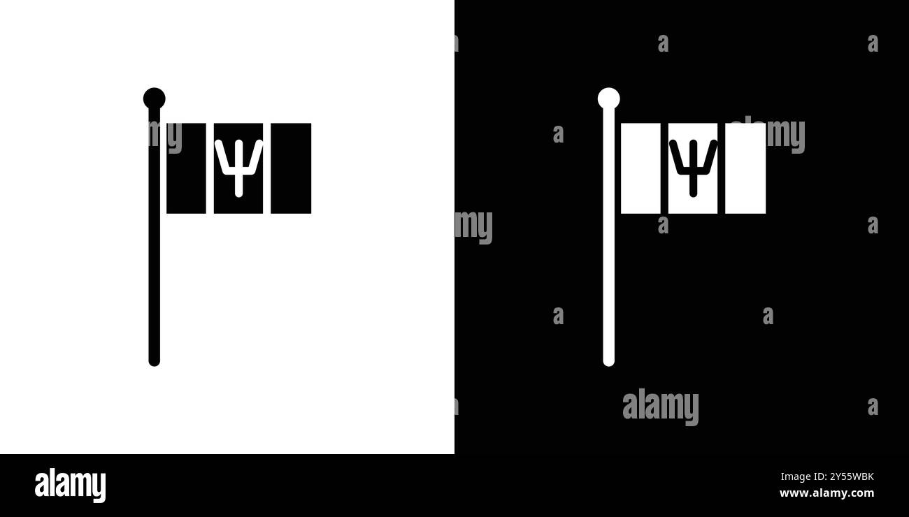 Barbados country flag icon linear logo mark set collection in black and white Stock Vector