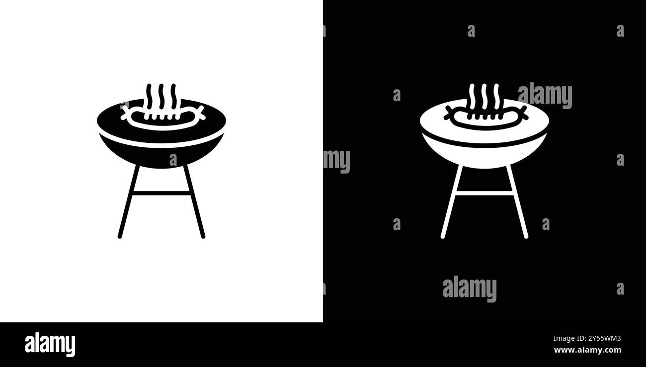 Barbecue grill icon linear logo mark set collection in black and white ...