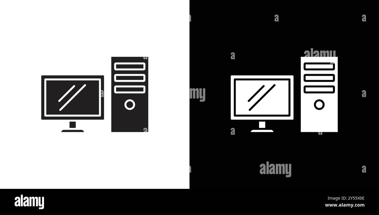 Computer Technology icon linear logo mark set collection in black and white Stock Vector
