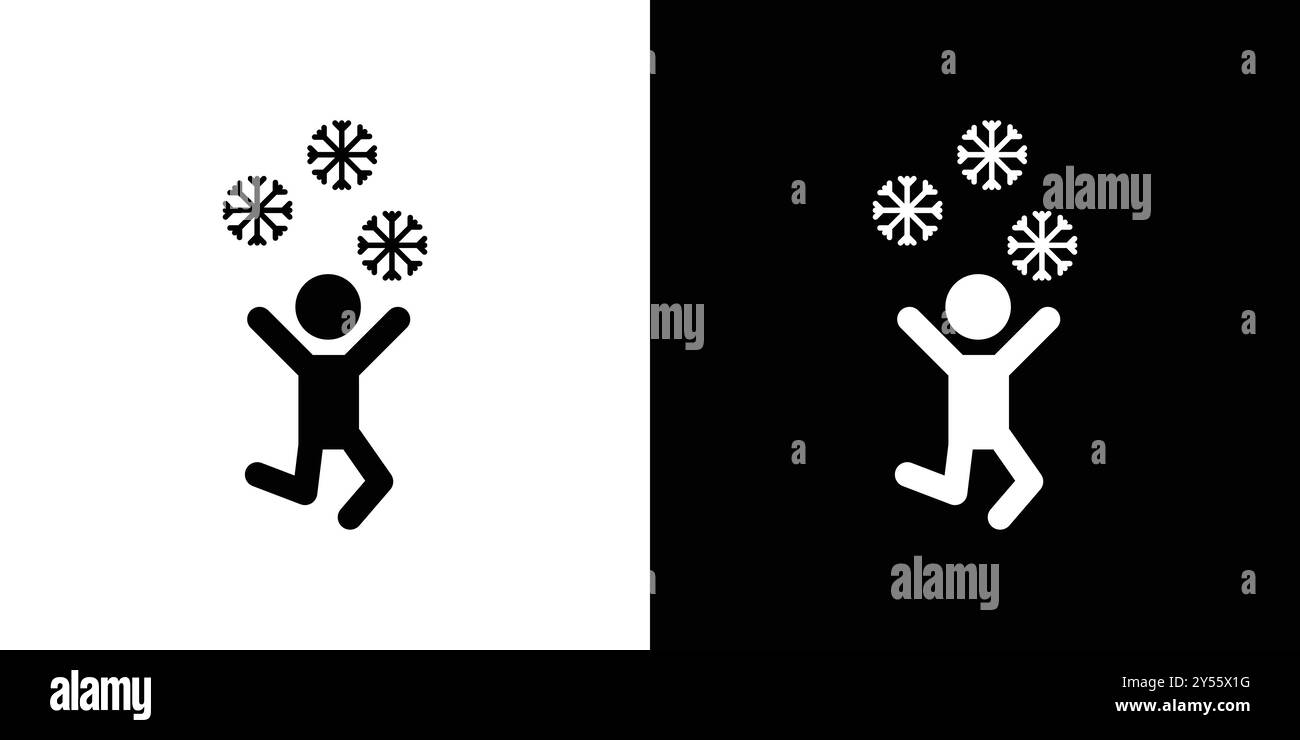 Child playing snow icon linear logo mark set collection in black and white Stock Vector