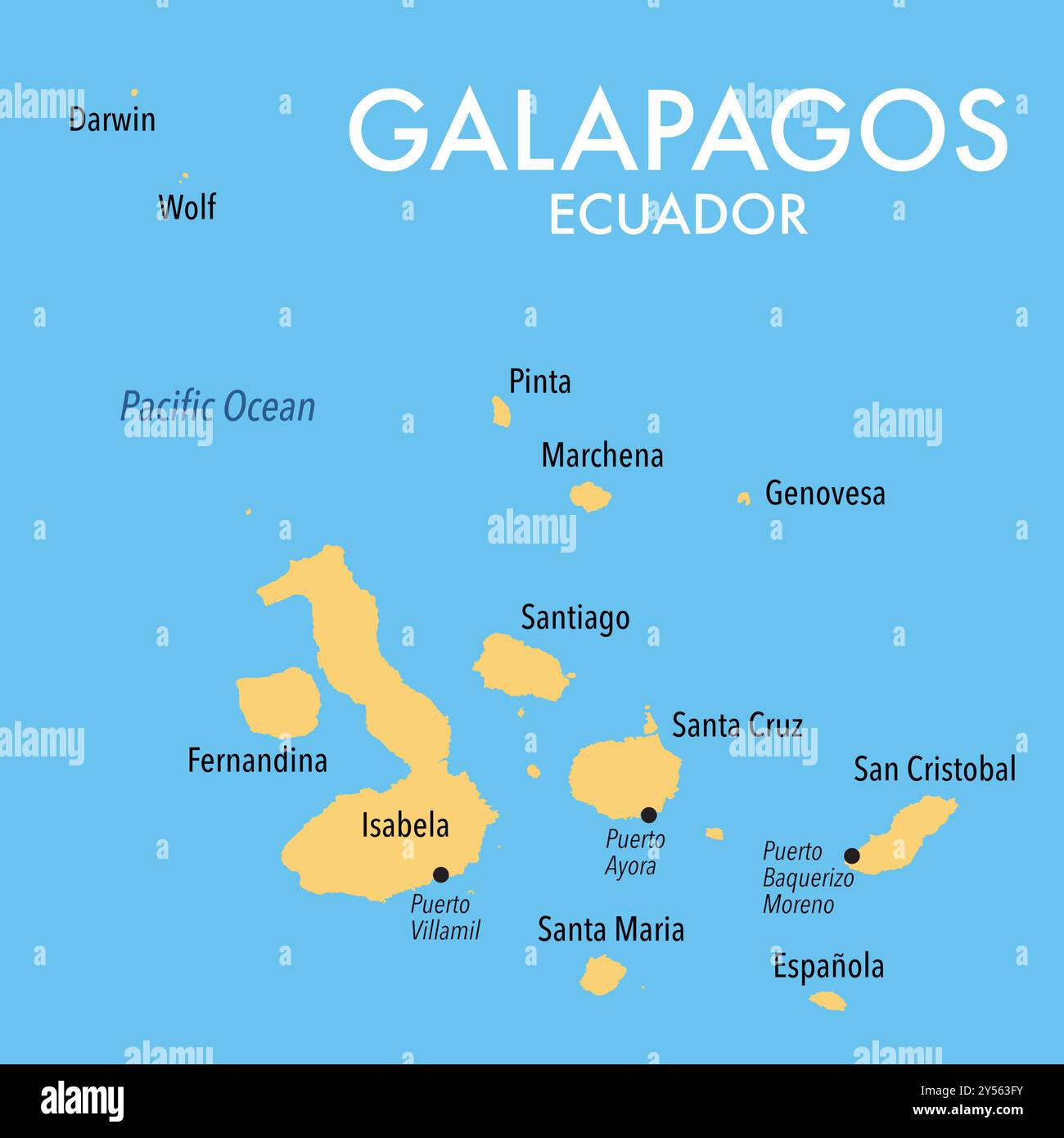 Map galapagos islands hi res stock - Map Of The Galapagos Islands Of Ecuador 2Y563FY
