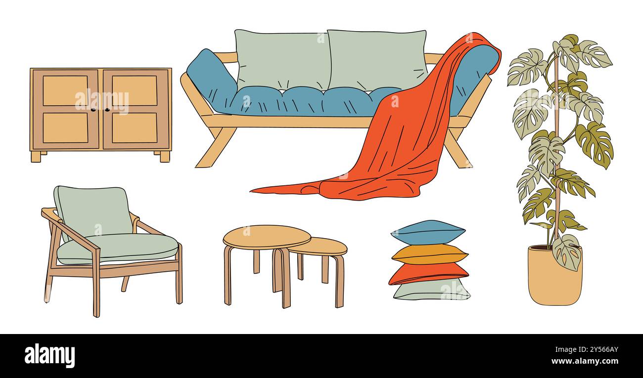 Living Room Furniture set for modern home interior Stock Vector Image ...