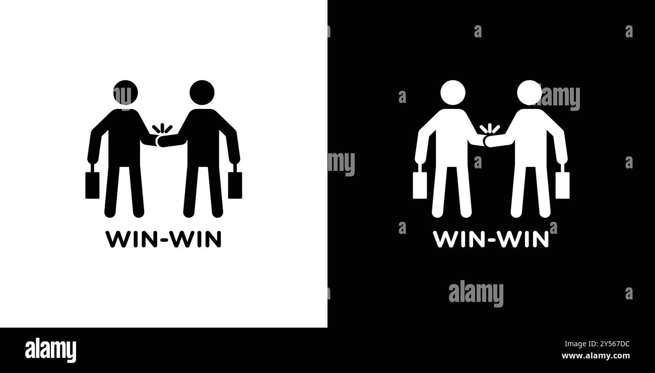 Win-win business deal icon linear logo mark set collection in black and ...