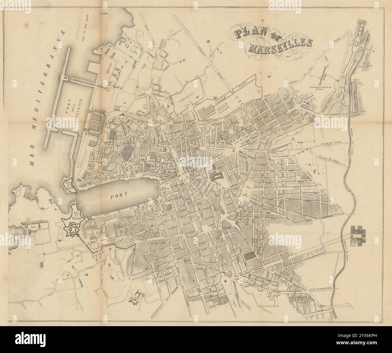 Town city plan of Marseilles, France. BRADSHAW c1853 old antique map ...