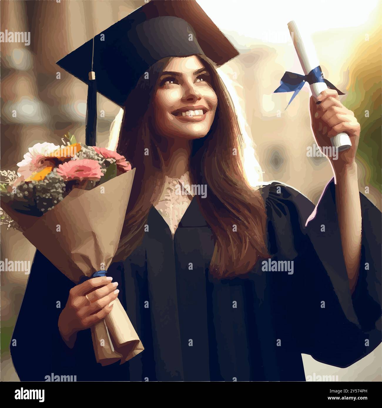Graduation cap and gown portrait Stock Vector Images - Alamy