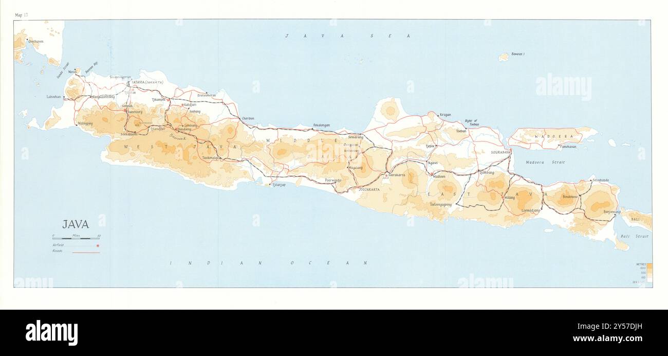 Java in 1945. Airfields & roads. World War Two 1969 old vintage map ...