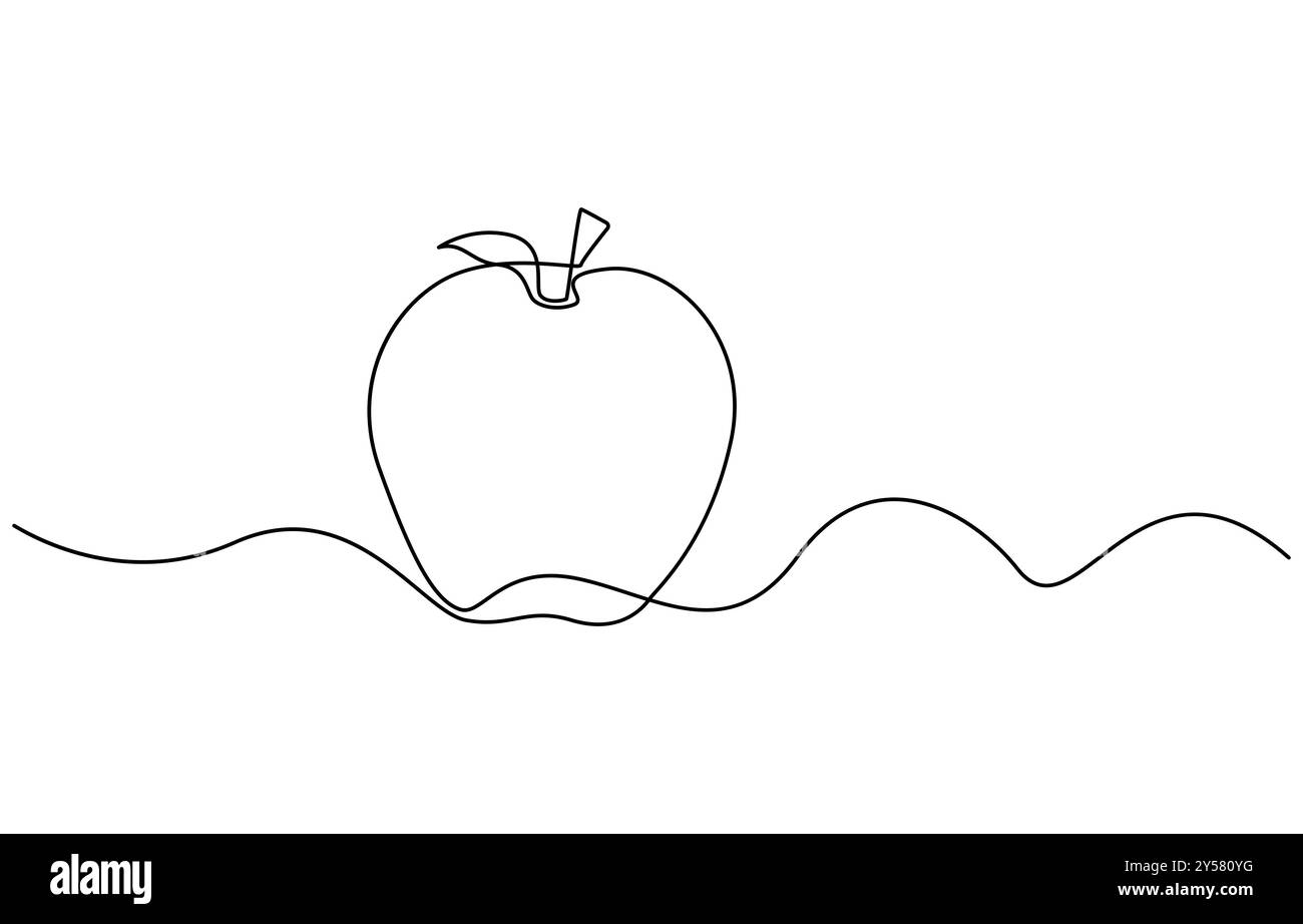 A simple continuous line drawing of an apple on a uniform white ...