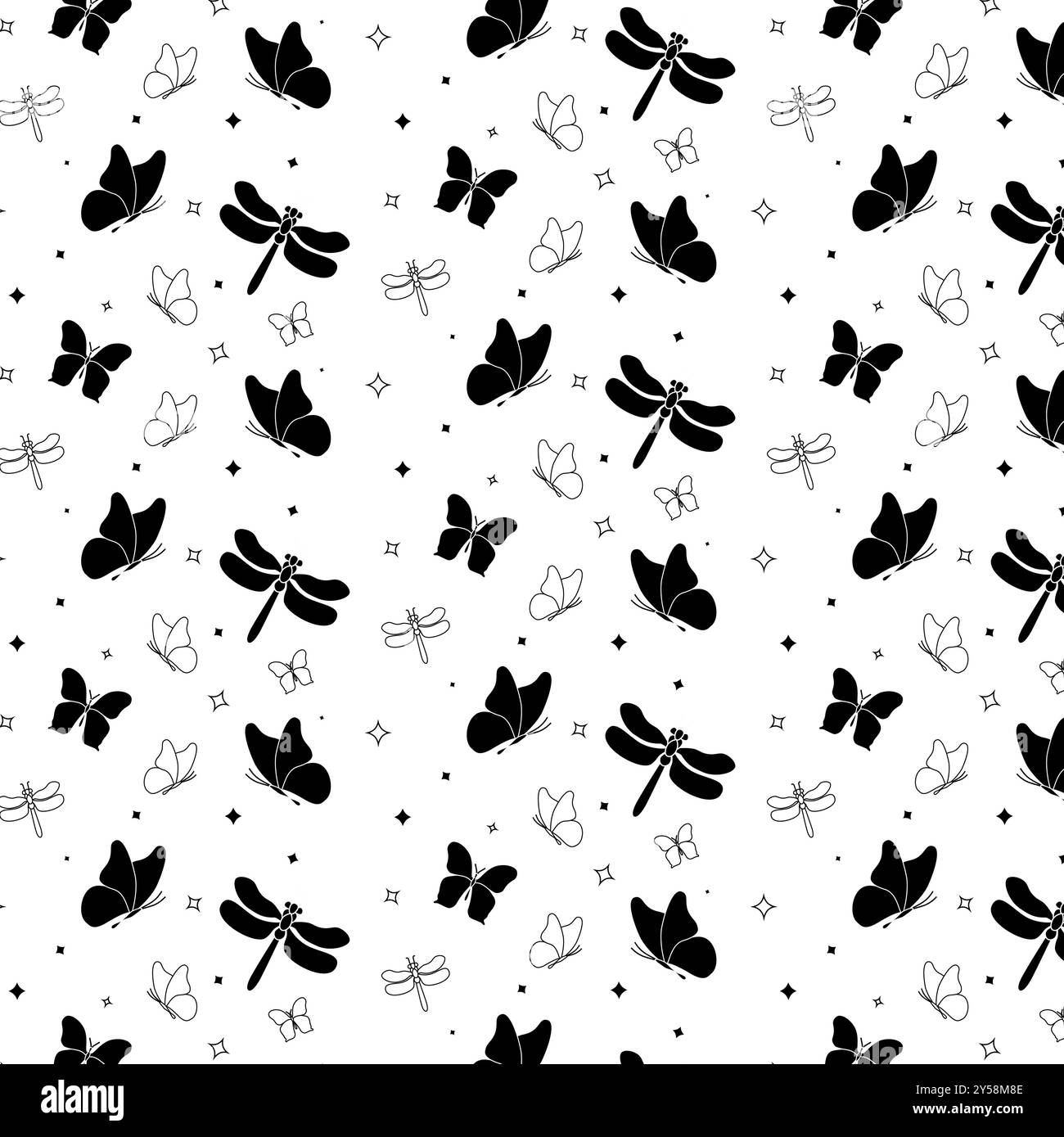Dragonflies And Dandelions Seamless Vector Pattern Design Stock Vector