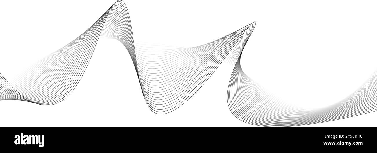 A black and white gradient lines of a wave with a white background ...