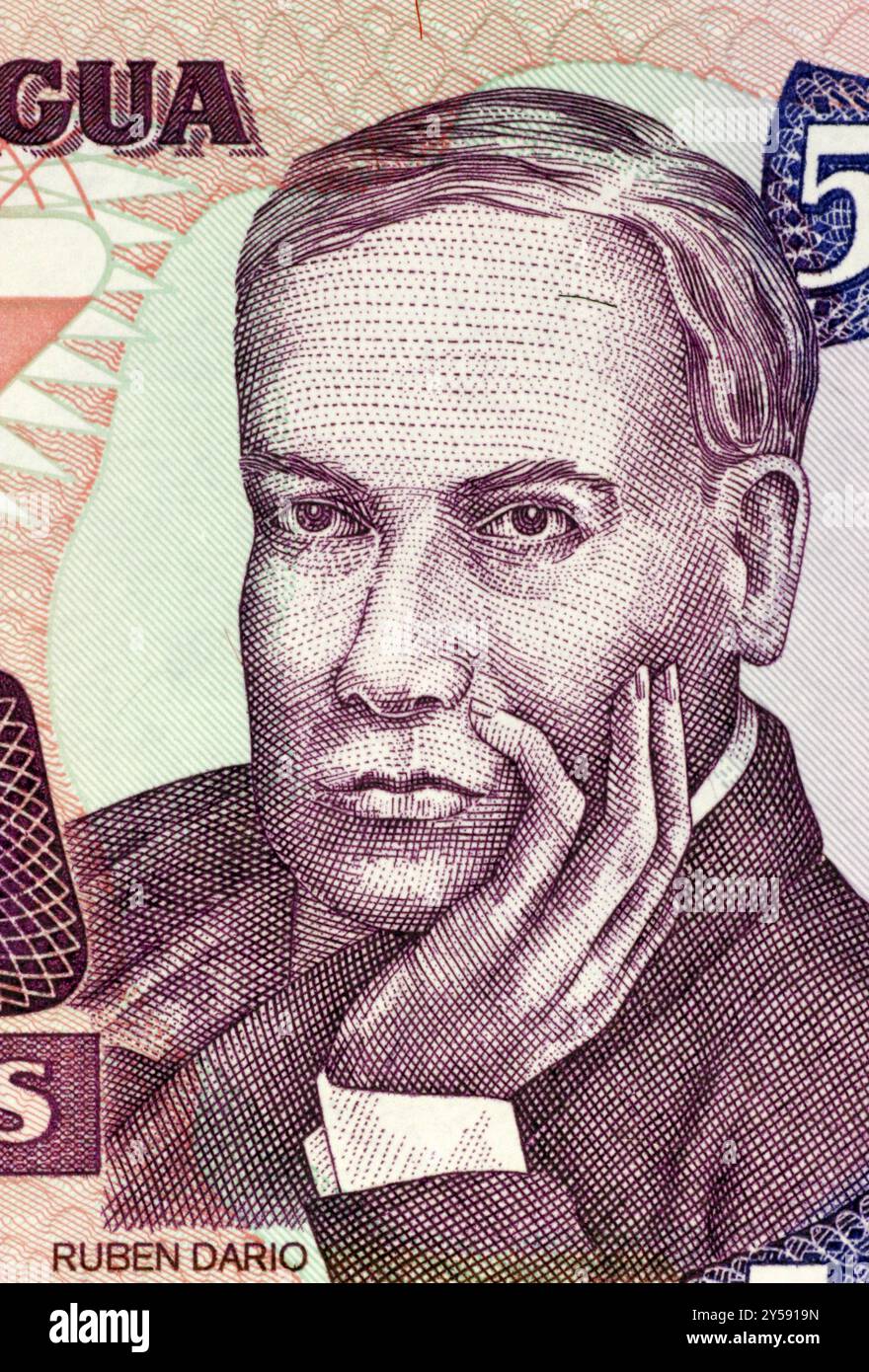 Ruben Dario (1867-1916) on 500 Cordobas 1985 Banknote from Nicaragua. Nicaraguan poet Stock Photo