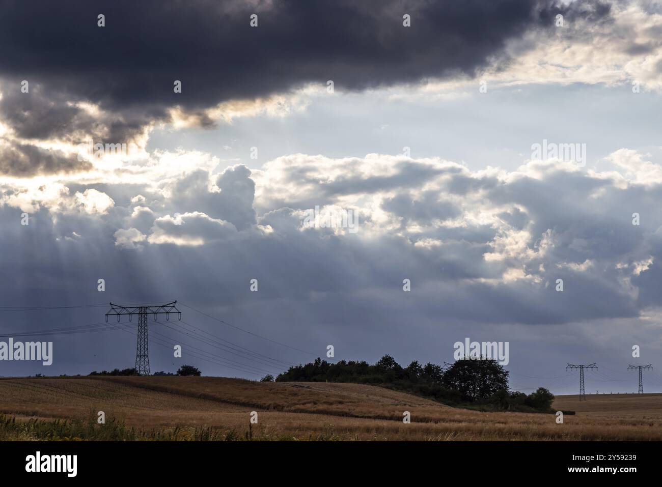 Overhead high-voltage line Stock Photo