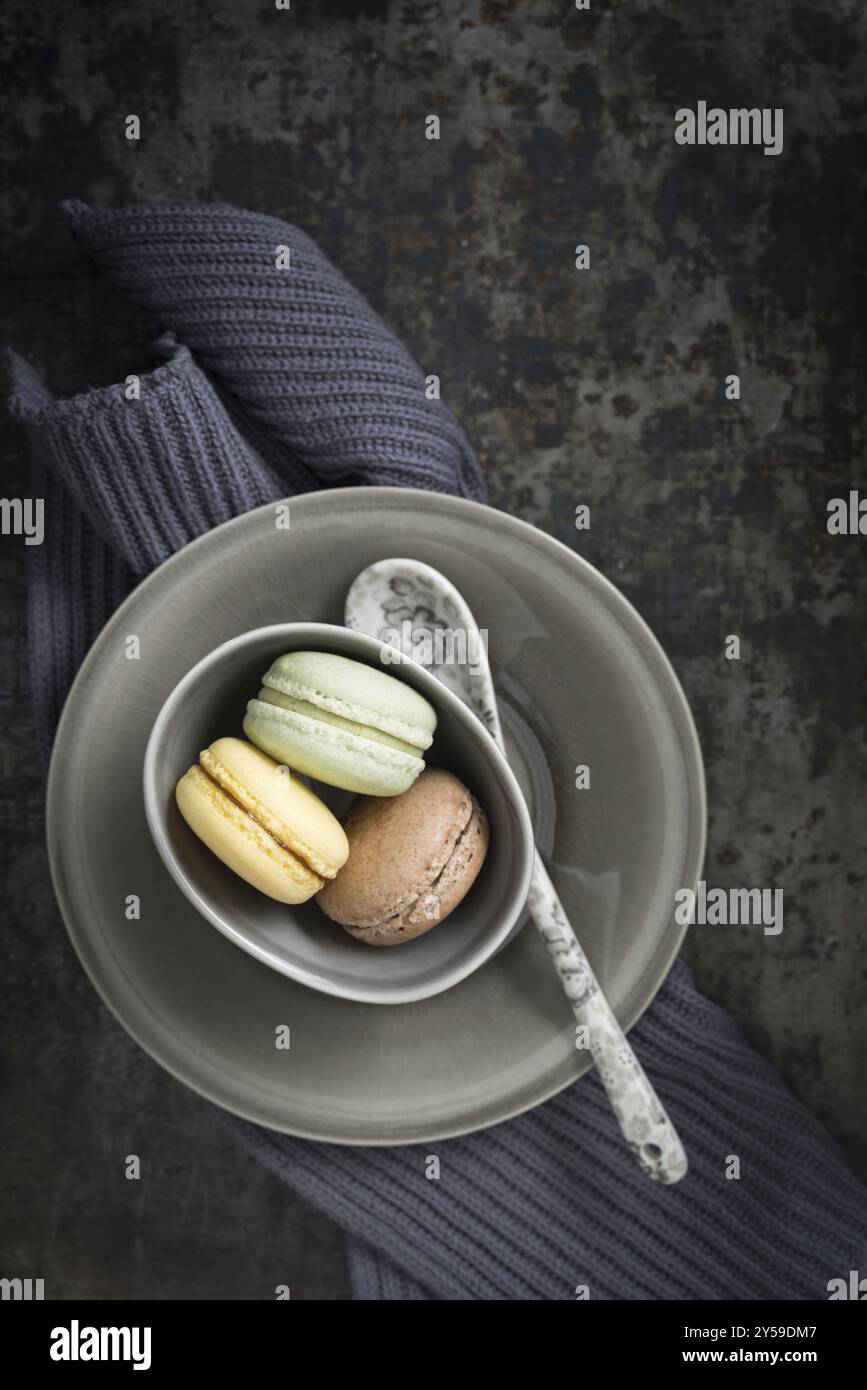 Colourful macarons in a small cup Stock Photo