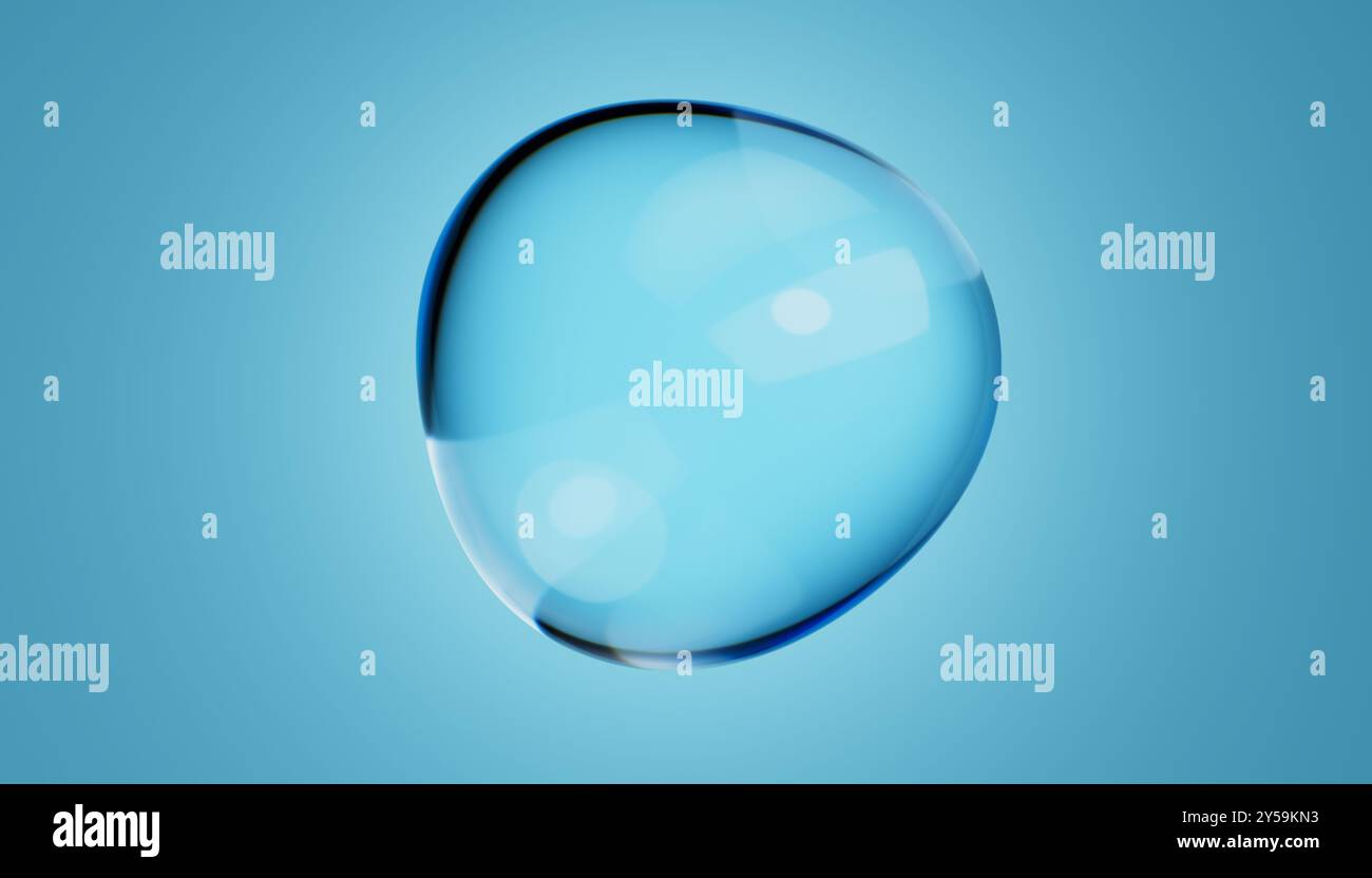Abstract water bubble on blue background. Blue distorted droplet ...
