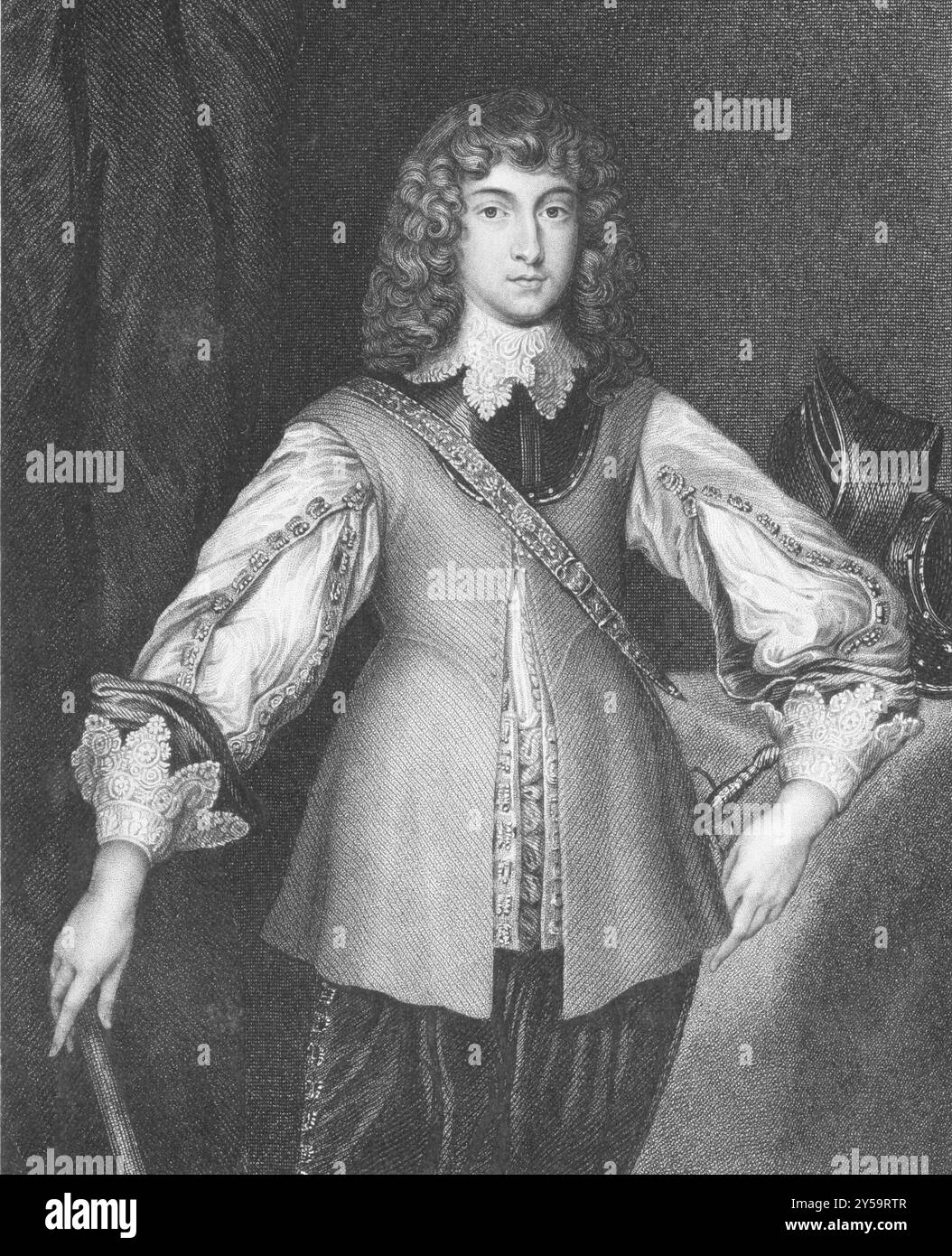 Prince Rupert of the Rhine (1619-1682) on engraving from the 1800s. Noted soldier, admiral, scientist, sportsman, colonial governor and amateur artist Stock Photo