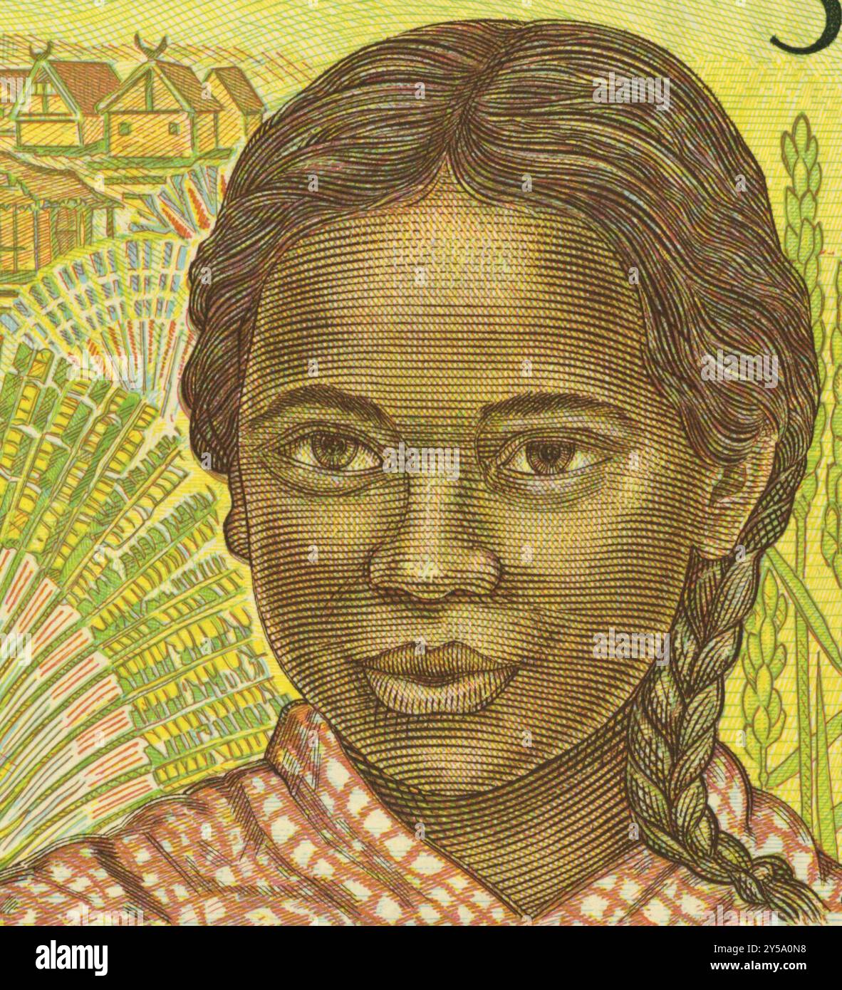 Girl on 500 Francs 1995 Banknote from Madagascar Stock Photo