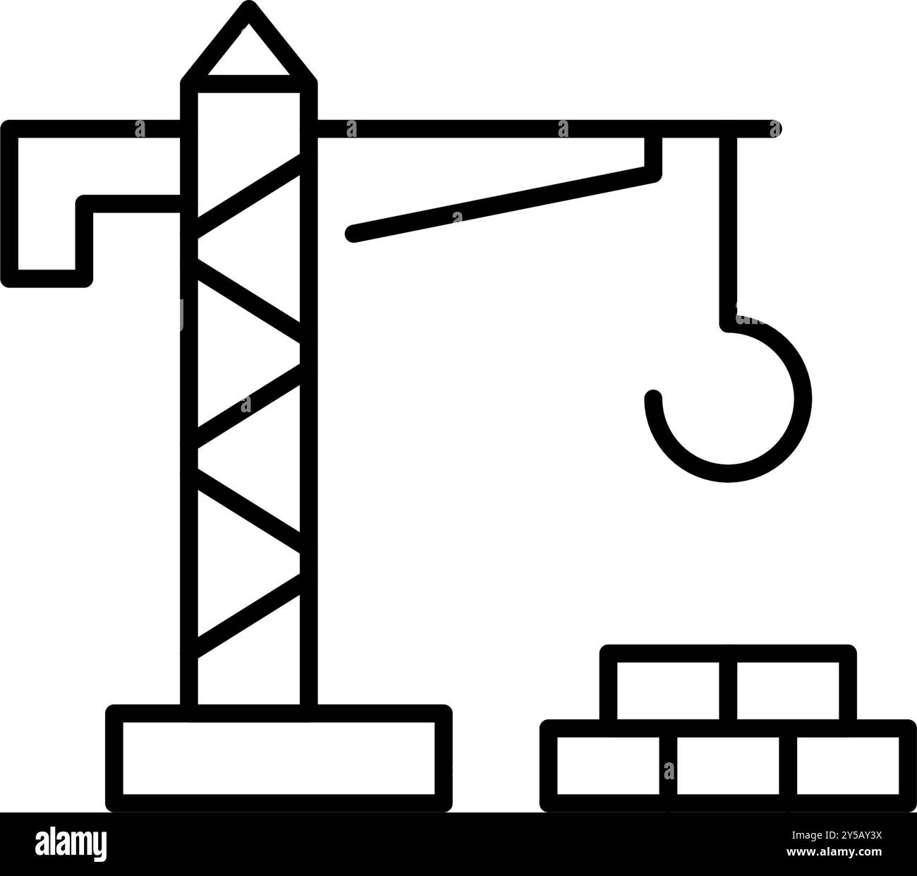 Tower crane and bricks. Construction site. Pixel perfect, editable stroke vector icon Stock Vector