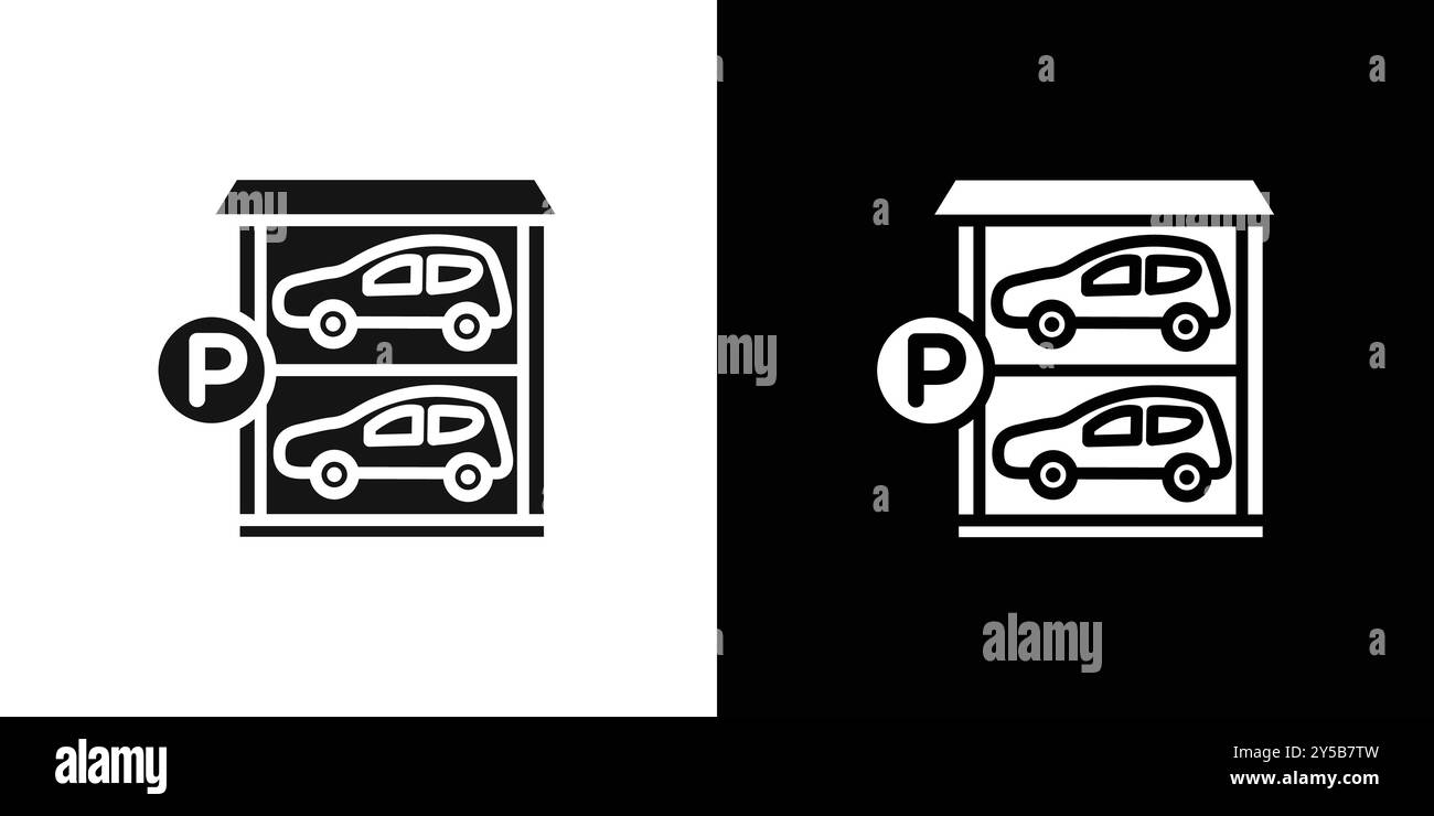 Multi Storey Parking icon vector logo set collection or bundle pack group Stock Vector