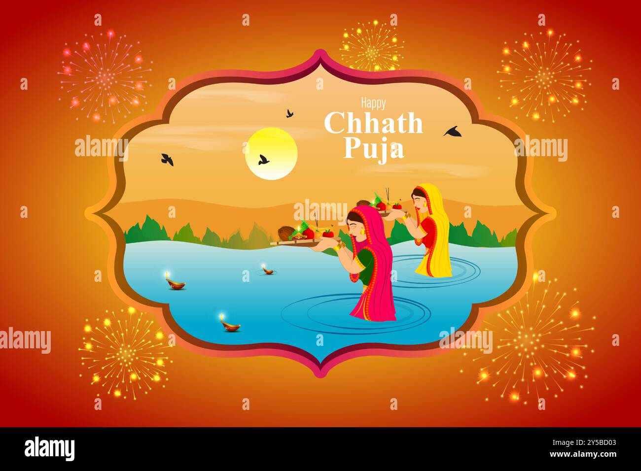 Vector illustration of Happy Chhath Puja social media feed template ...