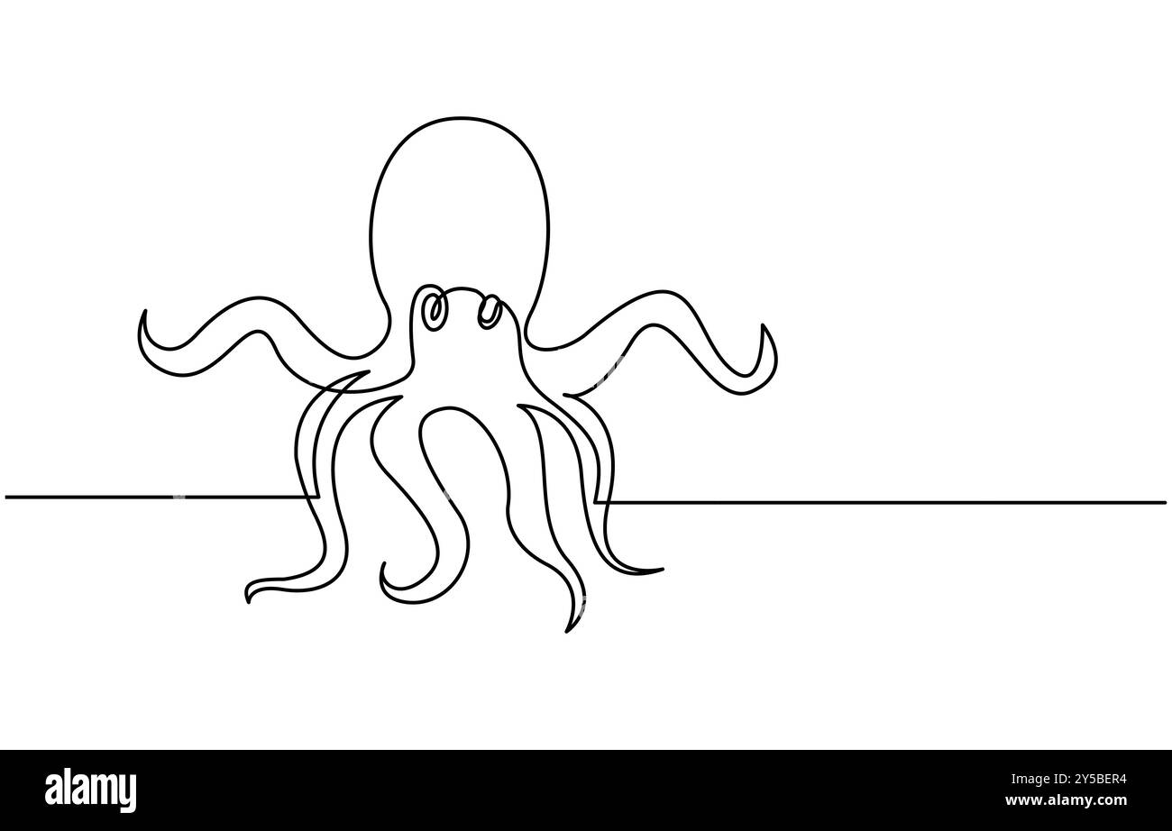 Continuous line drawing of octopus. One line of cephalopod. Marine ...