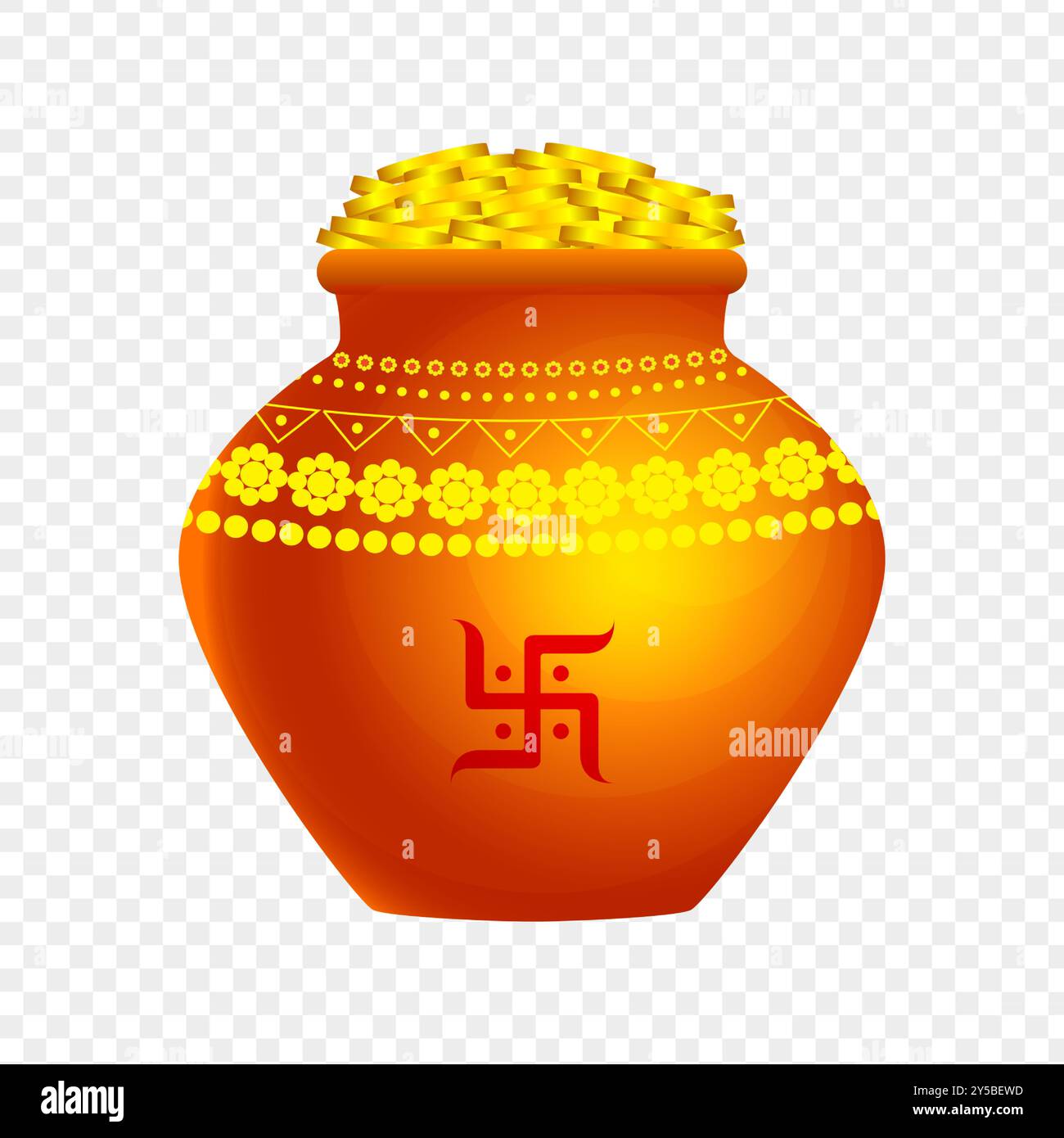 Vector illustration of pot filled with gold coins on transparent background Stock Vector