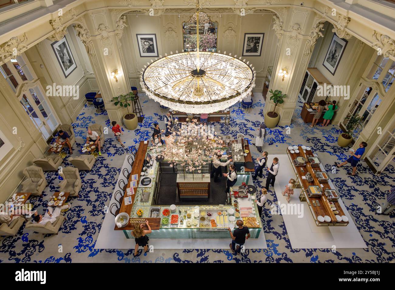 Karlovy Vary, Czech Republic - August 15 2024: Luxury Grand Hotel Pupp Breakfast Service in the Mala Dvorana Hall. Stock Photo