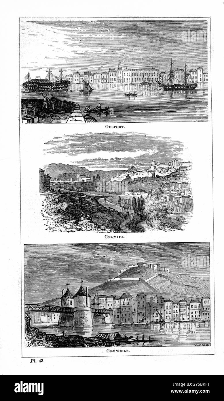 Plate 43 - Gosport, Granada, Grenoble - BEETON'S DICTIONARY OF GEOGRAPHY. A Universal Gazetteer, Published by London Ward, Lock and Tyler 1868 Stock Photo