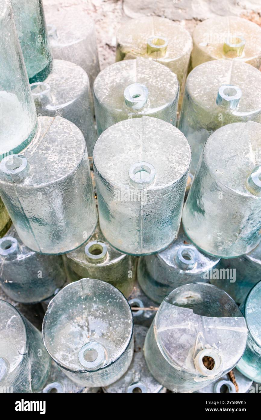 glass cylindrical vessels blanks for bottle making closeup in glass ...