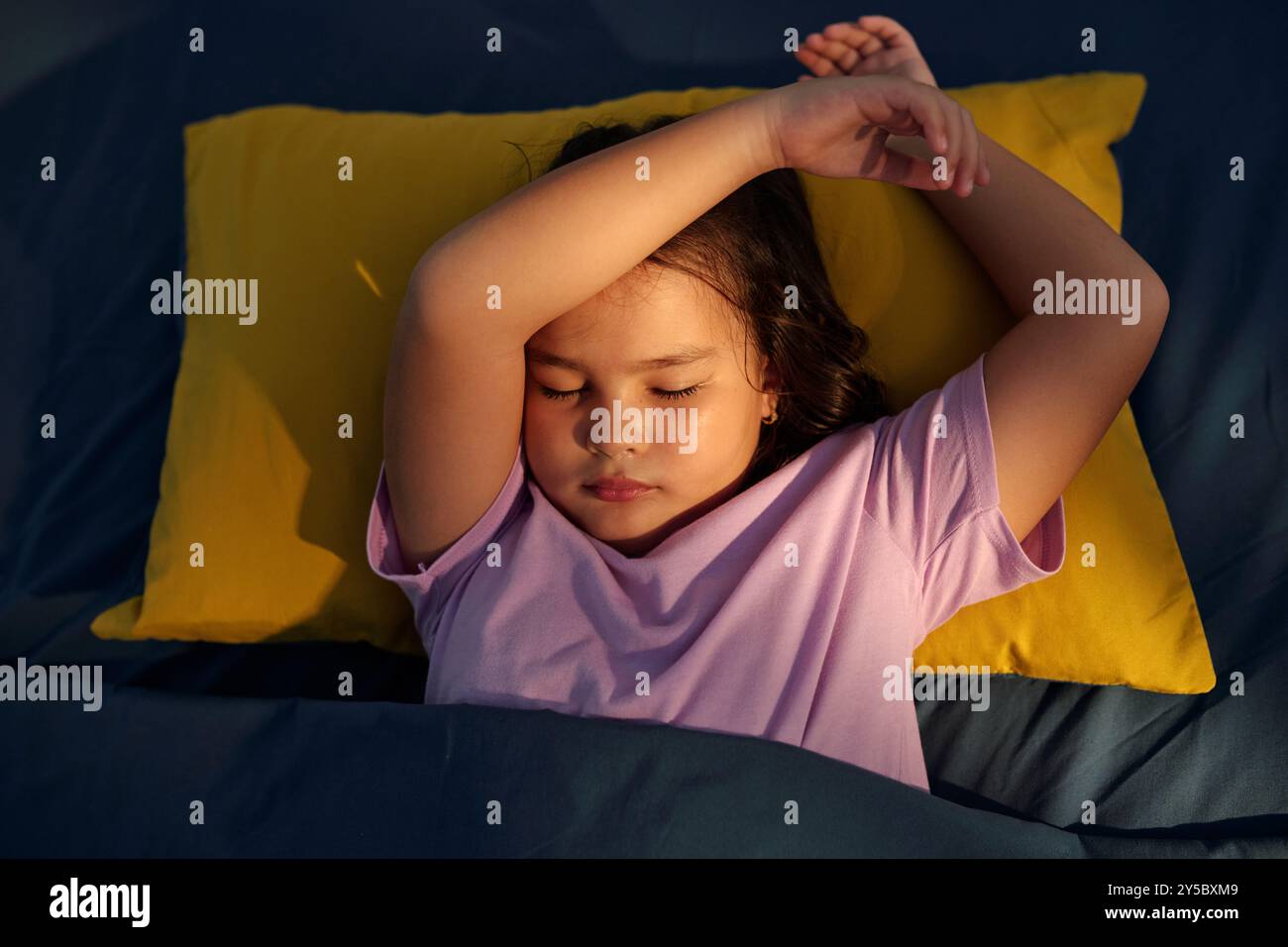 Little Girl Sleeping In Her Bed Stock Photo - Alamy
