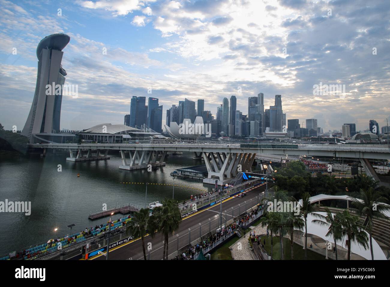 Singapore. 21st Sept 2024. 03 RICCIARDO Daniel (aus), Visa Cash App RB F1  Team VCARB 01, action aerial viewpoint Singapore skyline during the Formula  1 Singapore Grand Prix 2024, 18th round of