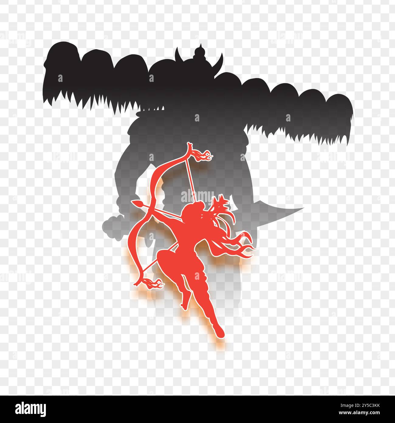 Vector illustration of lord Ram and Ravan silhouette on transparent ...